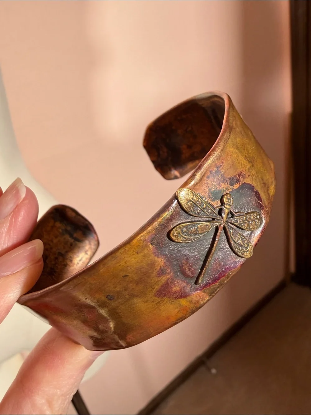 Vintage Boho Heavy Copper Designer Dragonfly Southwestern Wide cuff Bracelet